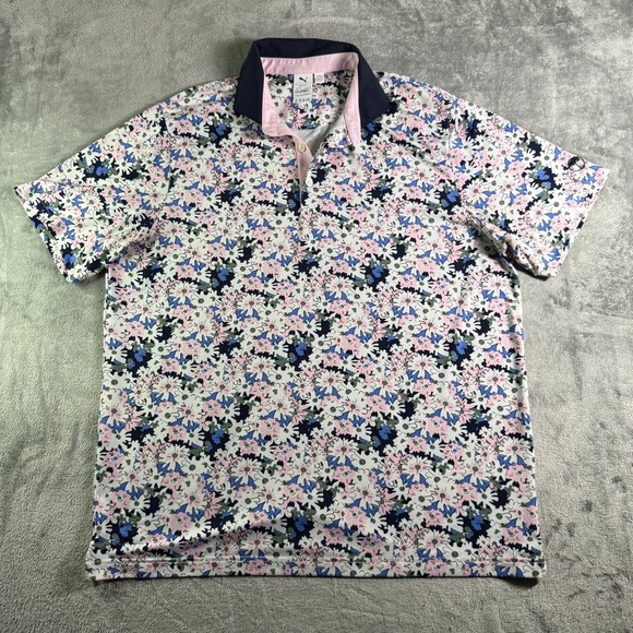 Puma Arnold Palmer Golf Polo Shirt All Over Floral Print Navy Pink Collar XL - Picture 2 of 10